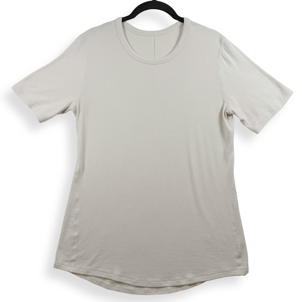 Lululemon Womens Hold Tight Ribbed Short Sleeve Crew Neck Top Tan Curved Hem L